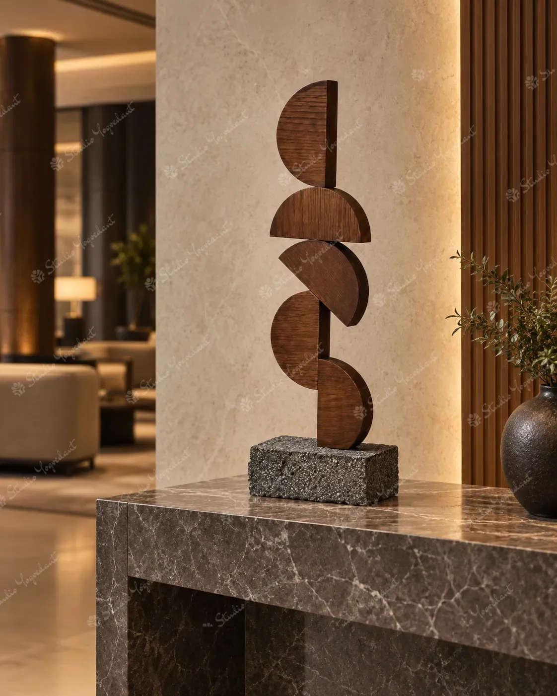 Abstract Wood Balance Table Sculpture - Image 9