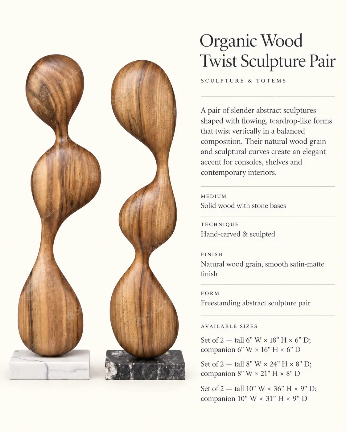 Organic Wood Twist Sculpture Pair - Image 3
