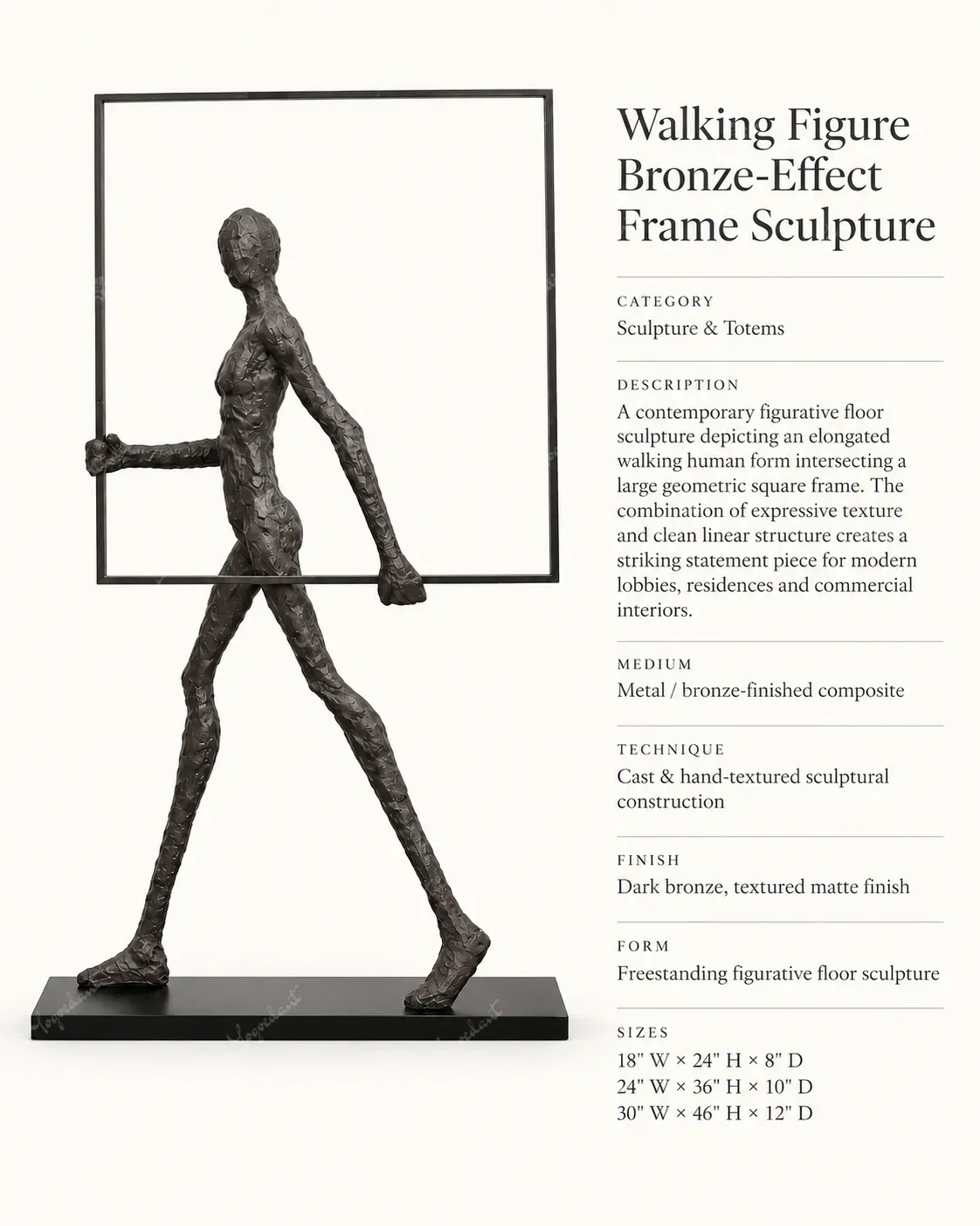 Walking Figure Bronze-Effect Frame Sculpture - Image 3
