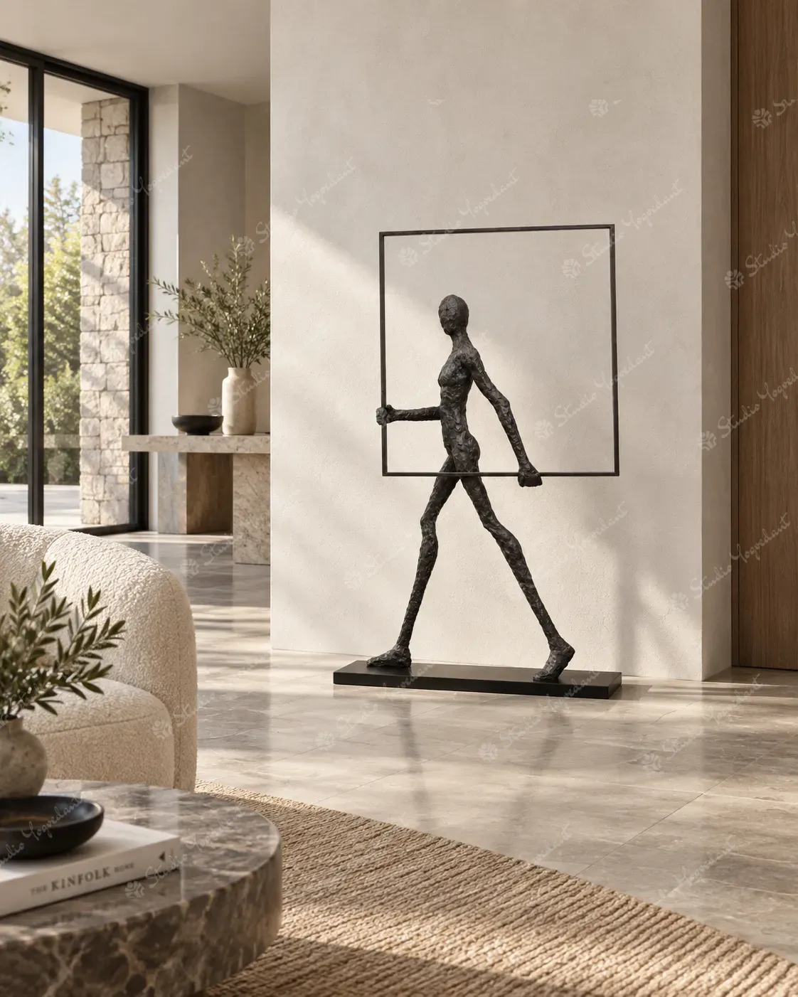 Walking Figure Bronze-Effect Frame Sculpture - Image 8