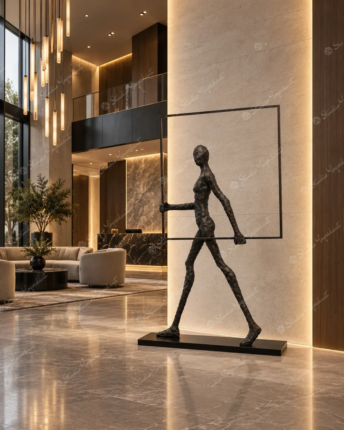 Walking Figure Bronze-Effect Frame Sculpture - Image 9