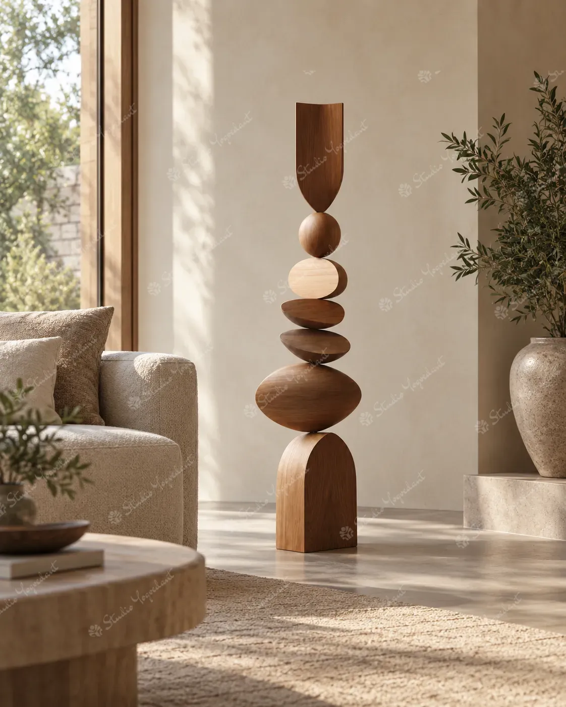 Natural Wood Balancing Totem Sculpture - Image 8