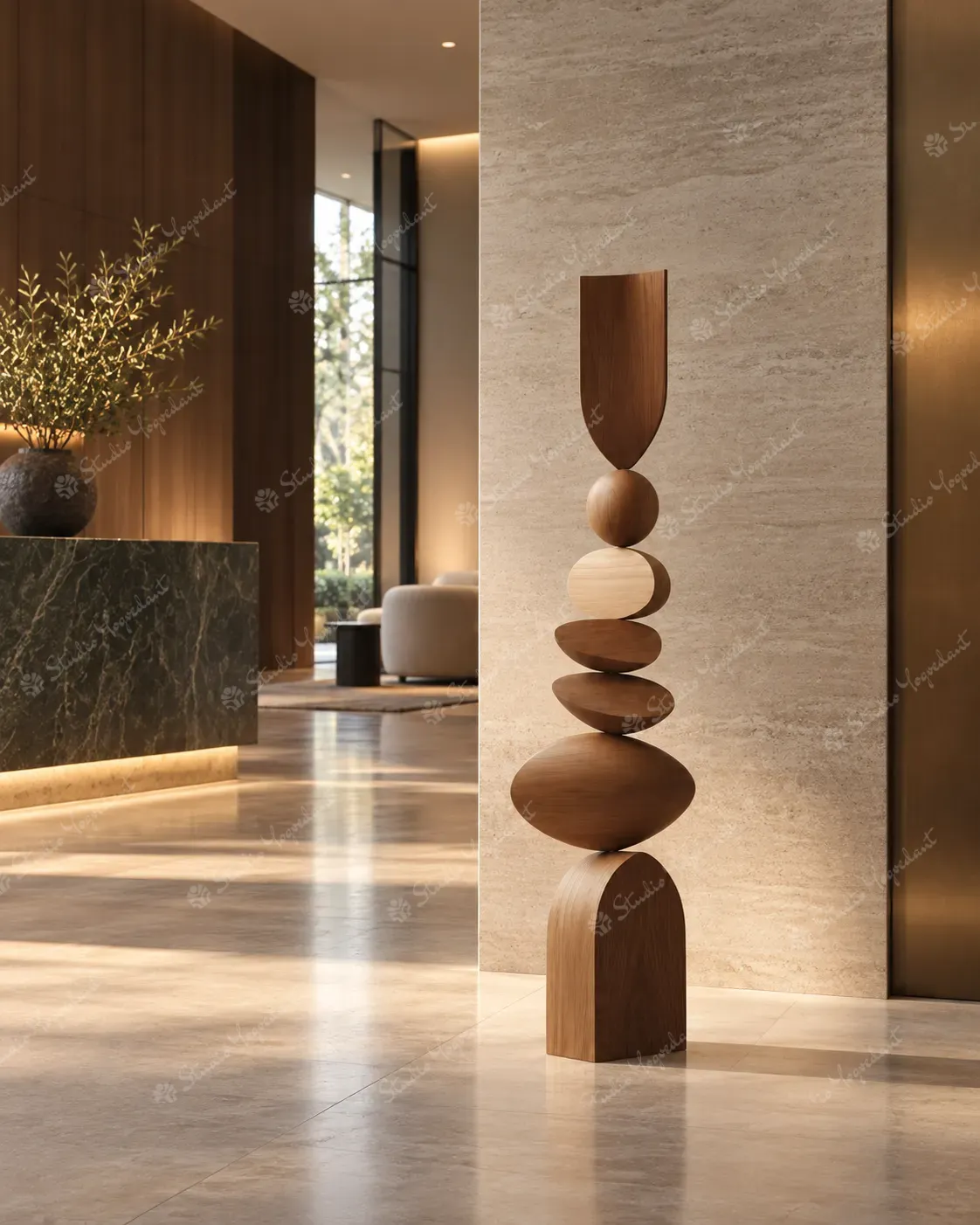 Natural Wood Balancing Totem Sculpture - Image 9