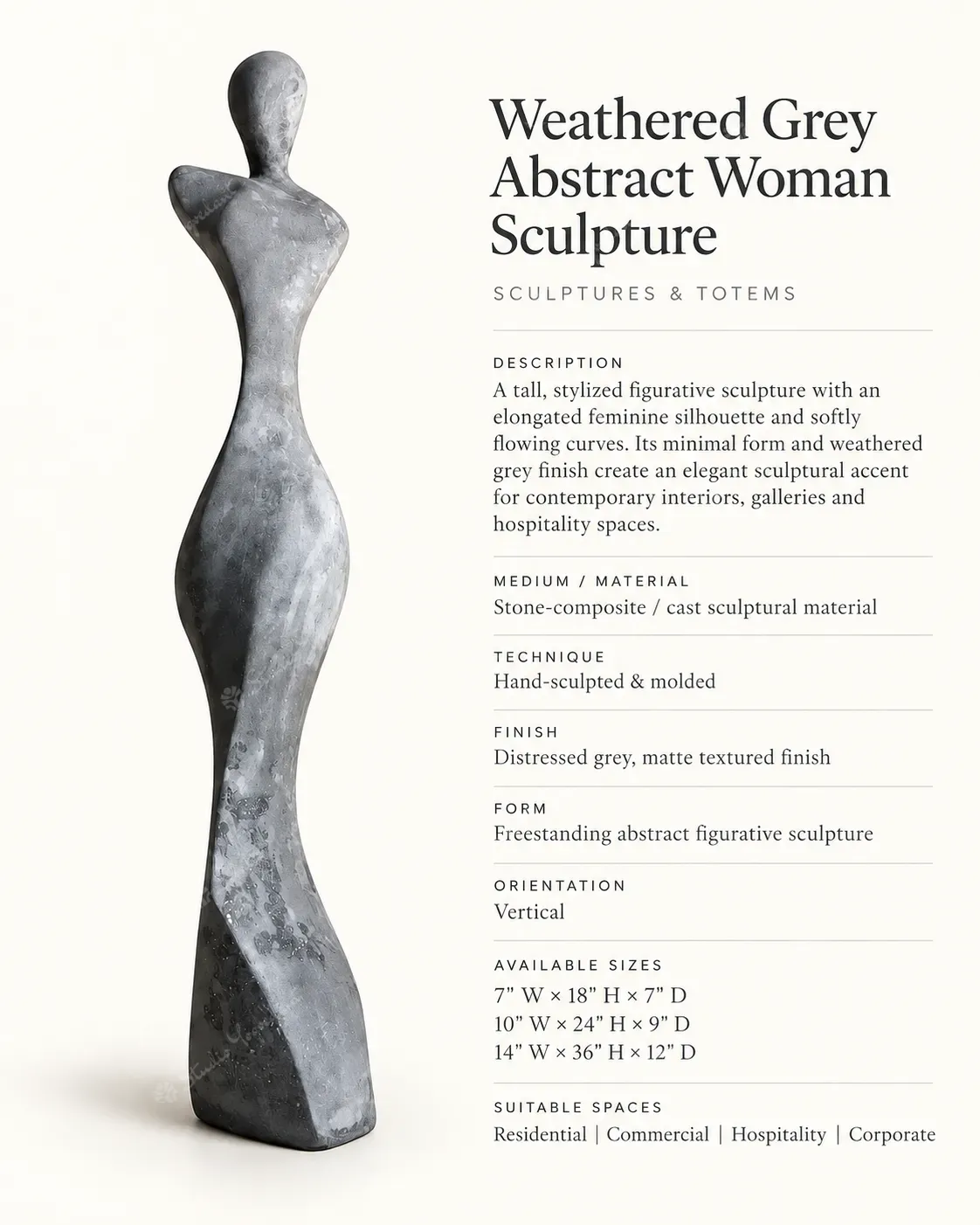 Weathered Grey Abstract Woman Sculpture - Image 3