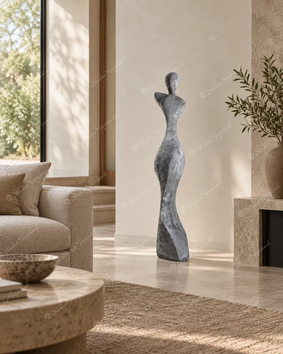 Weathered Grey Abstract Woman Sculpture - Image 8