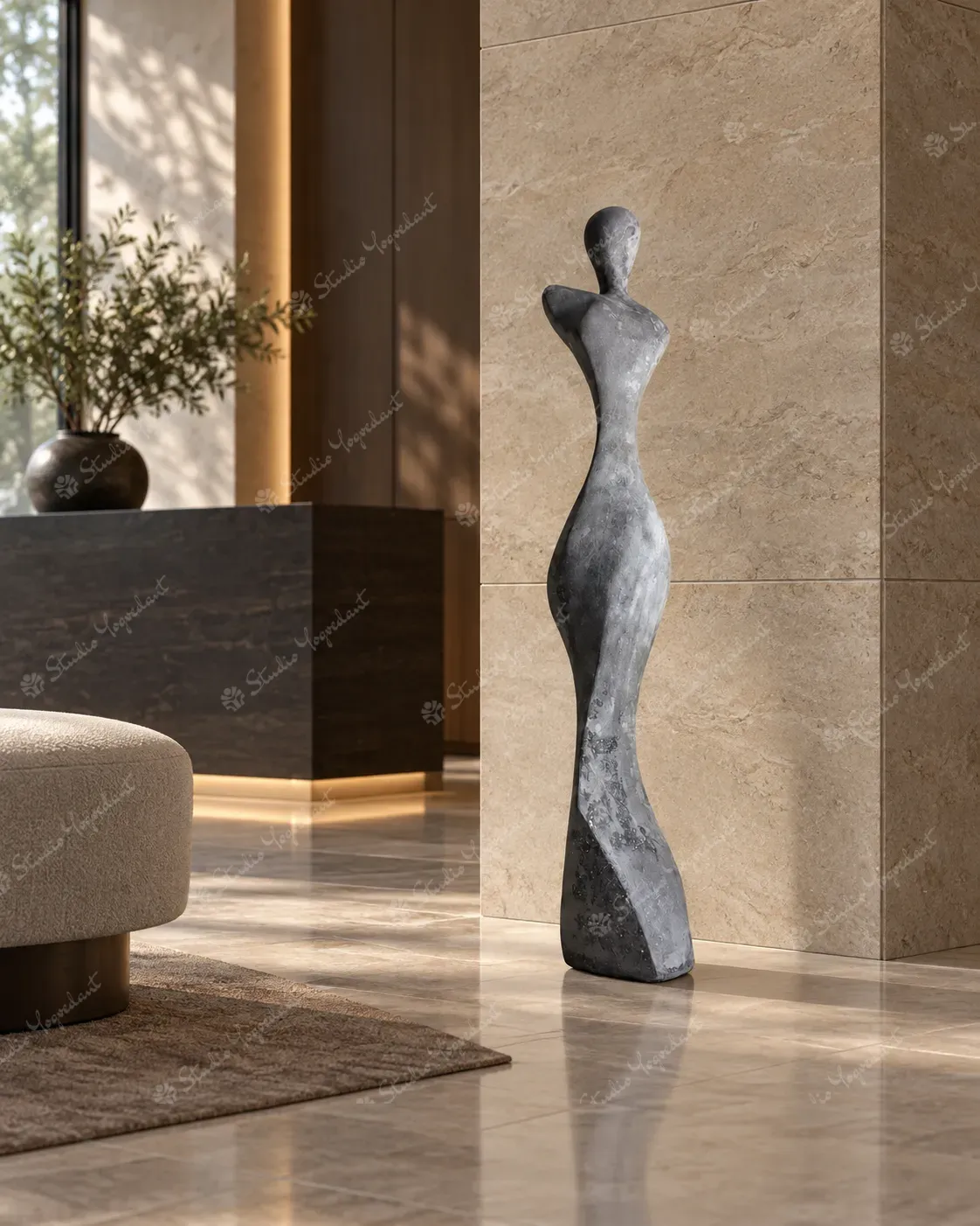 Weathered Grey Abstract Woman Sculpture - Image 9