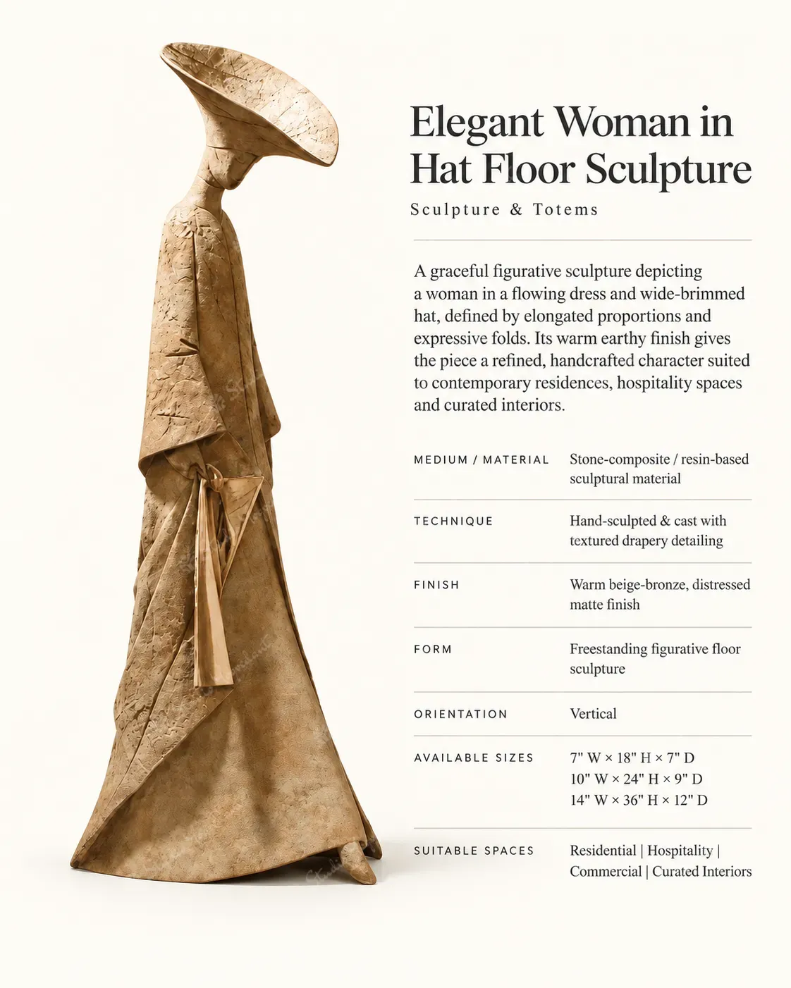 Elegant Woman in Hat Floor Sculpture - Image 3