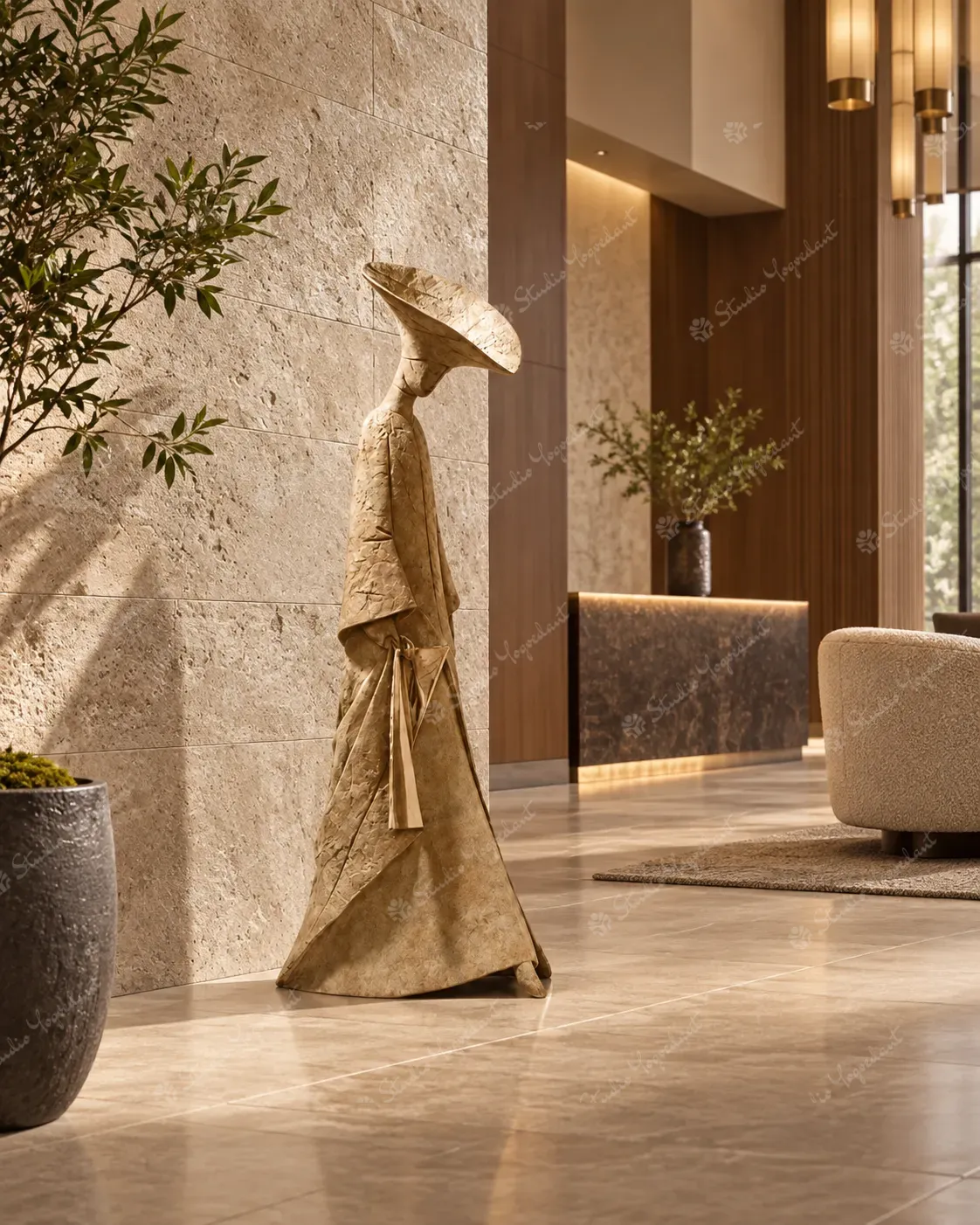 Elegant Woman in Hat Floor Sculpture - Image 9