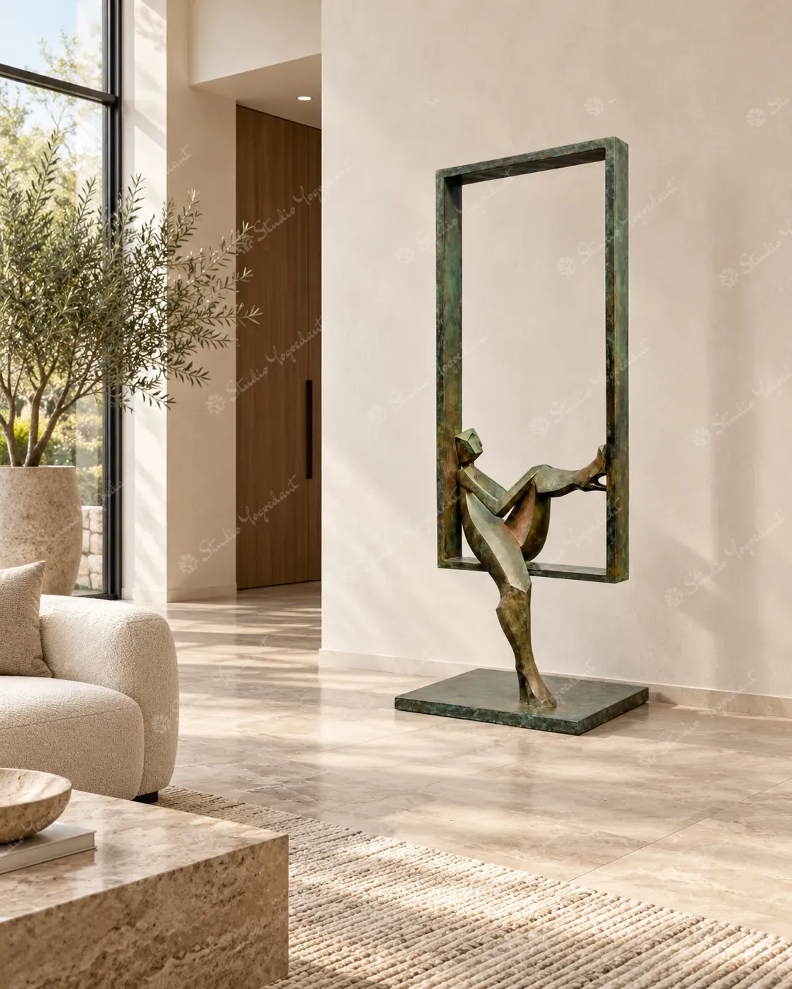 Seated Figure Metal Frame Sculpture - Image 7