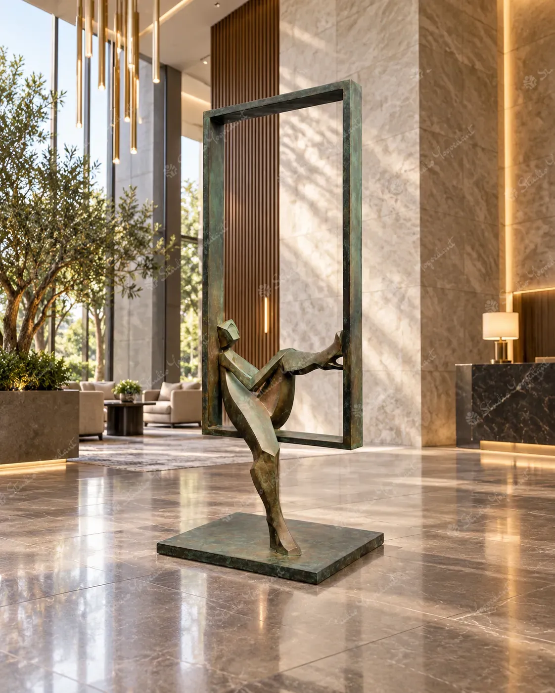 Seated Figure Metal Frame Sculpture - Image 8