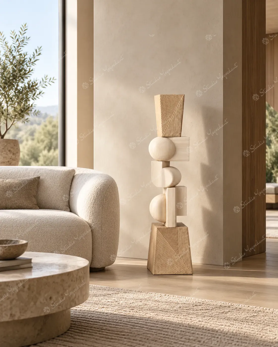 Natural Geometric Wood Floor Totem - Image 8
