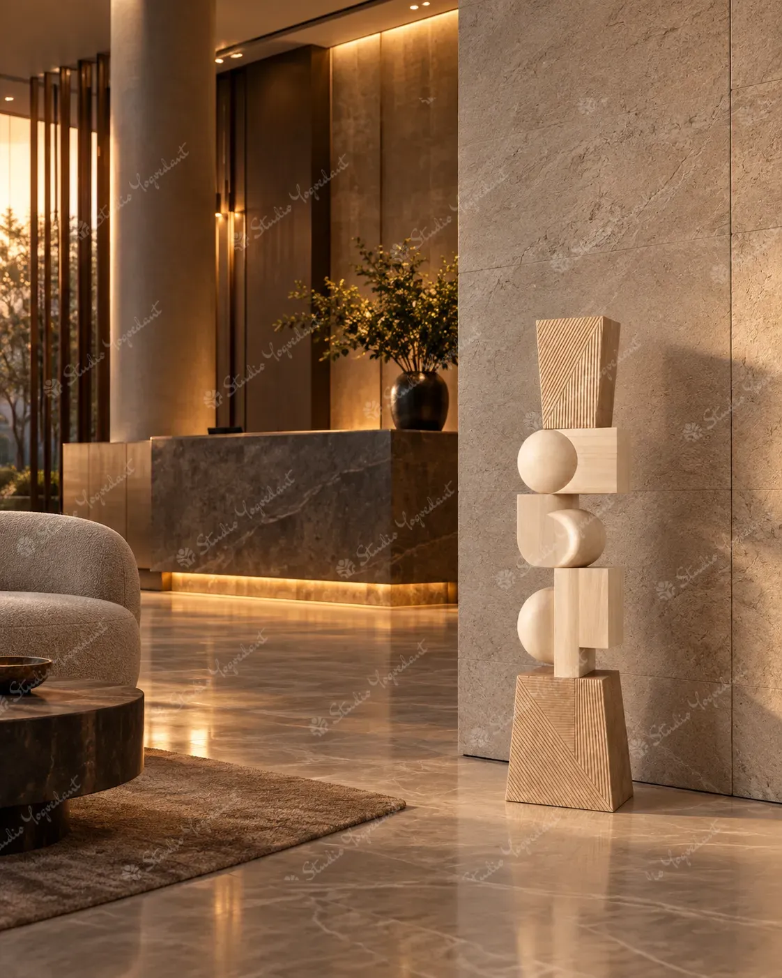 Natural Geometric Wood Floor Totem - Image 9