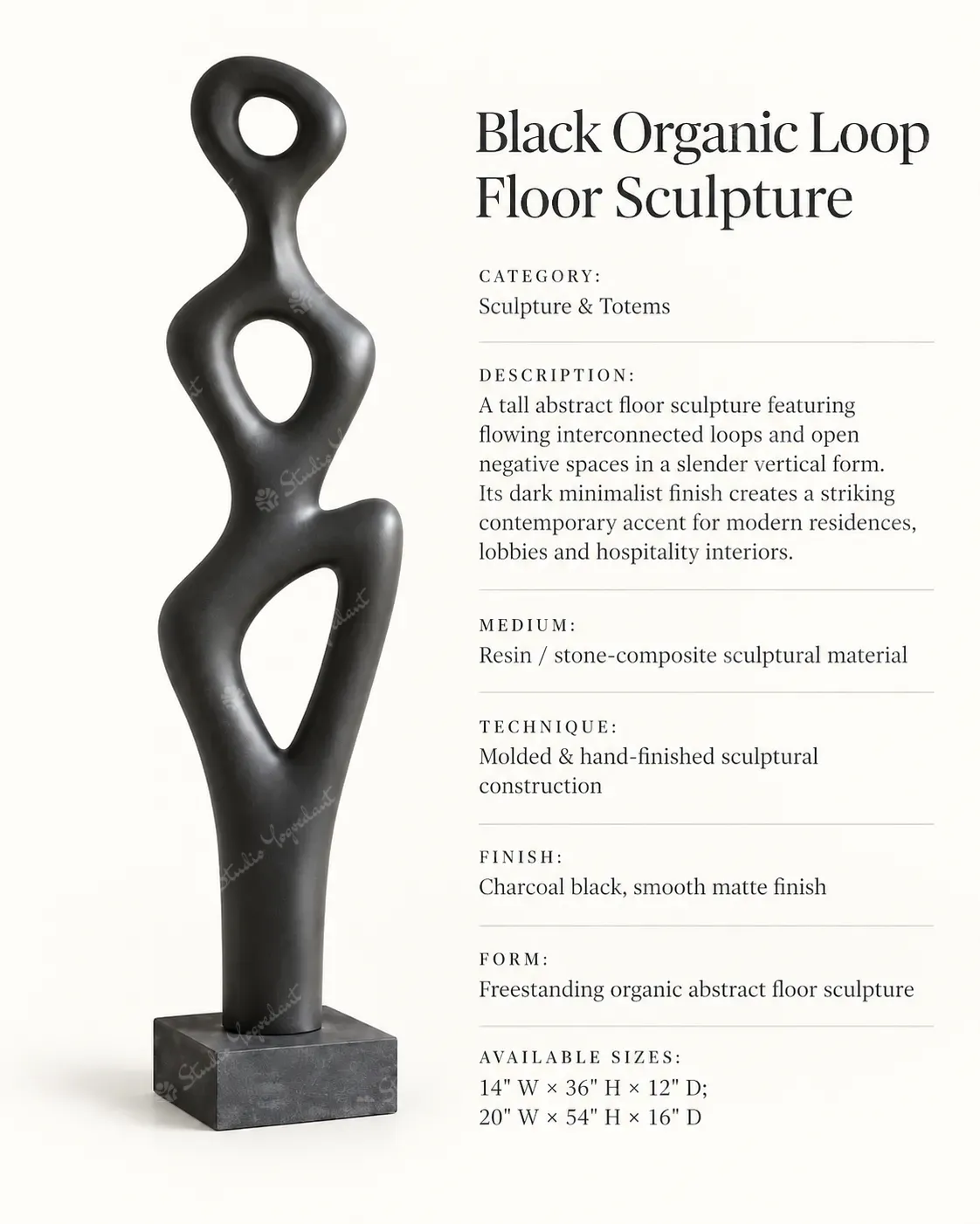 Black Organic Loop Floor Sculpture - Image 3