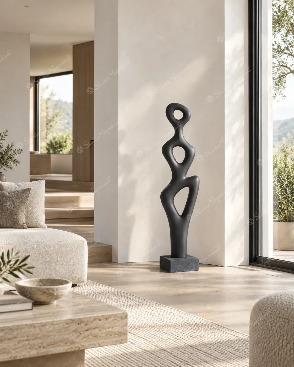 Black Organic Loop Floor Sculpture - Image 7