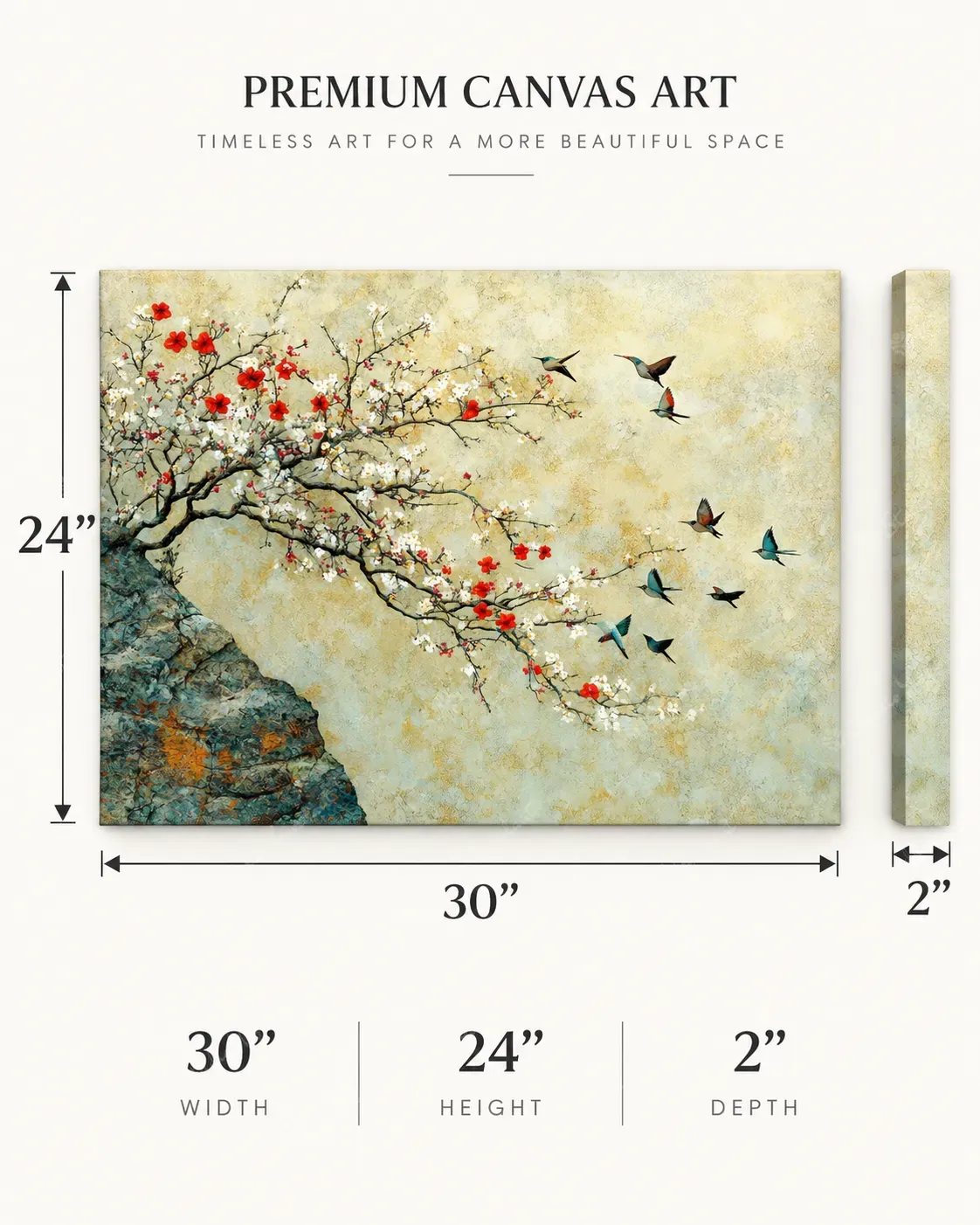 Red Blossom and Birds Botanical Painting - Image 4