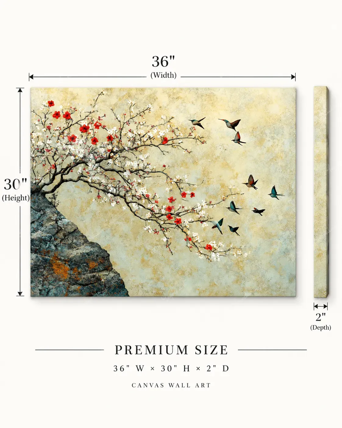 Red Blossom and Birds Botanical Painting - Image 5