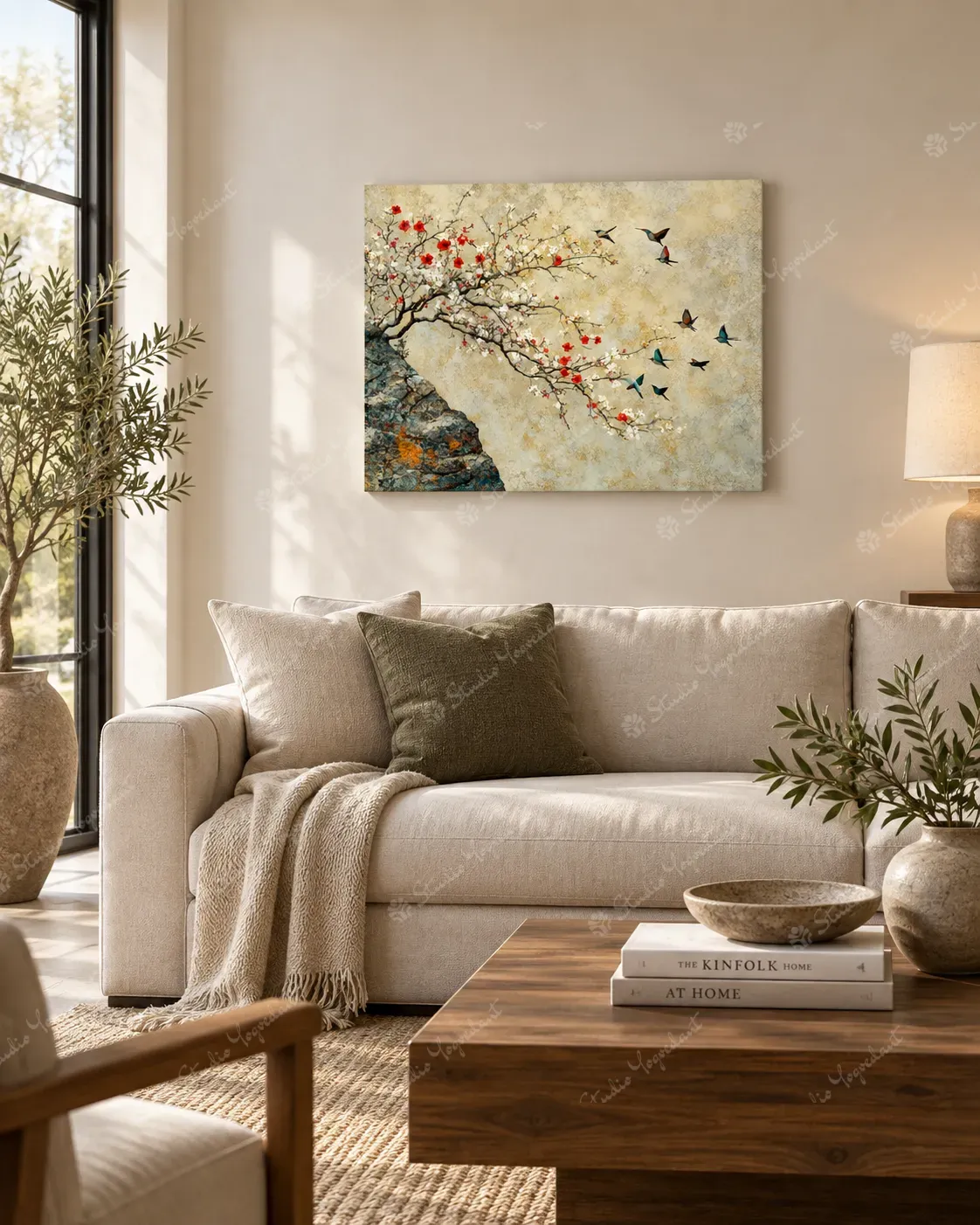 Red Blossom and Birds Botanical Painting - Image 7