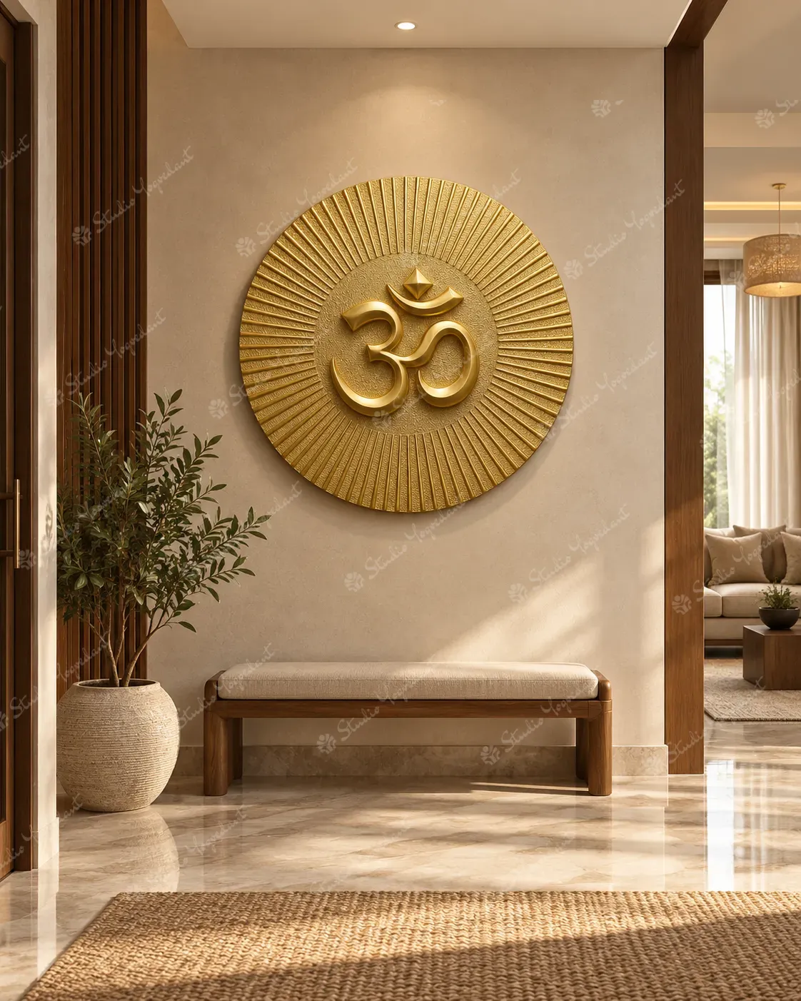 Golden Om Sunburst 3D Wall Relief - Image 7