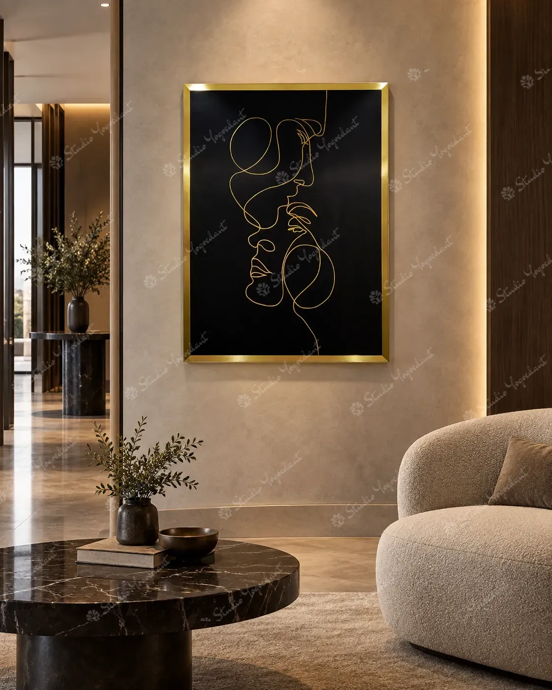 Gold Line Art Couple Painting - Image 8