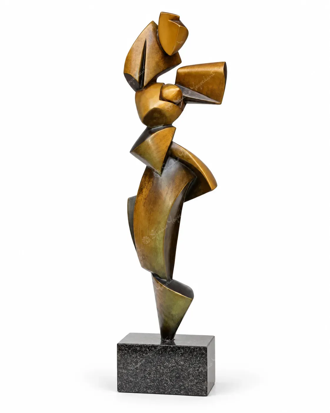 Bronze-Effect Geometric Figure Sculpture