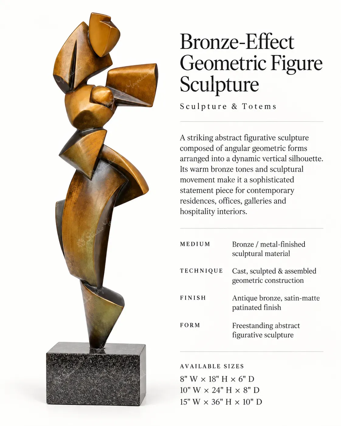 Bronze-Effect Geometric Figure Sculpture - Image 3
