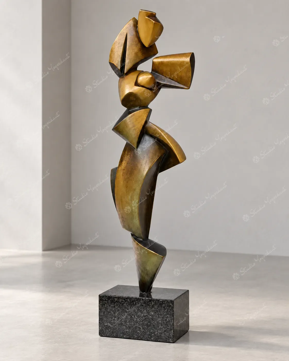 Bronze-Effect Geometric Figure Sculpture - Image 7