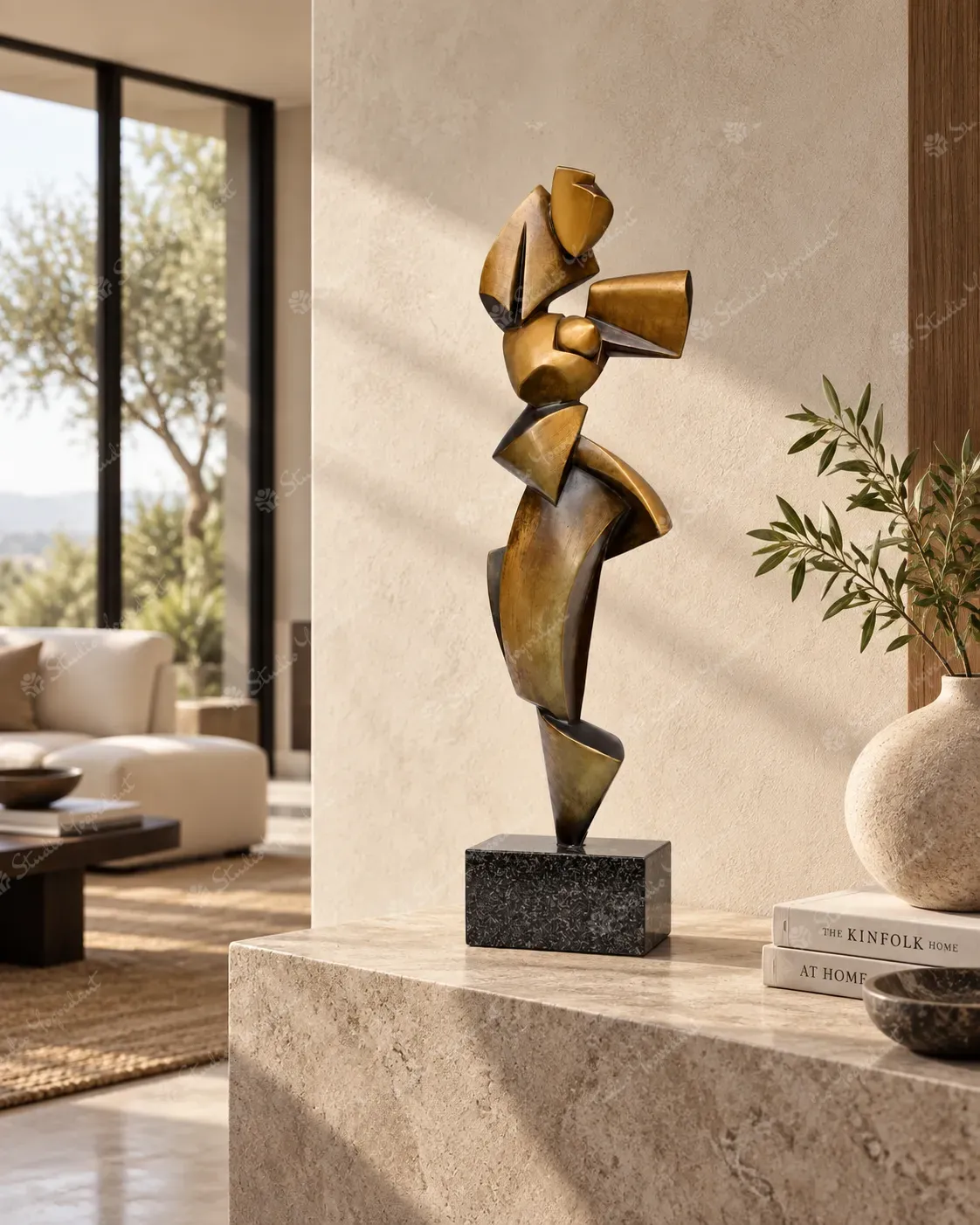 Bronze-Effect Geometric Figure Sculpture - Image 8