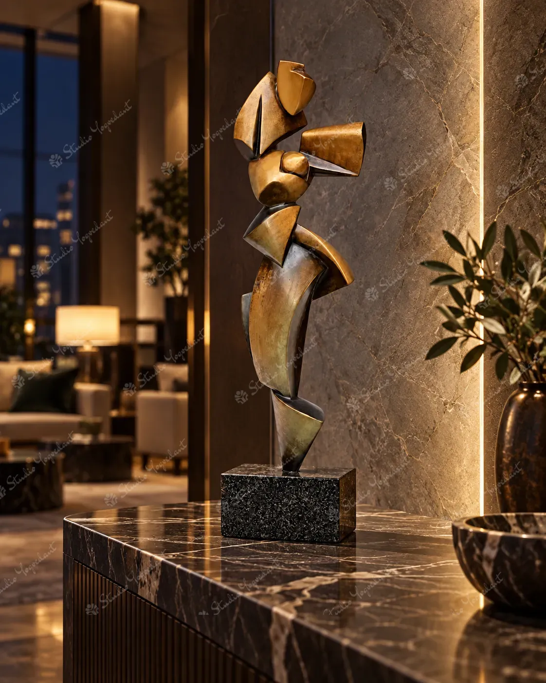 Bronze-Effect Geometric Figure Sculpture - Image 9