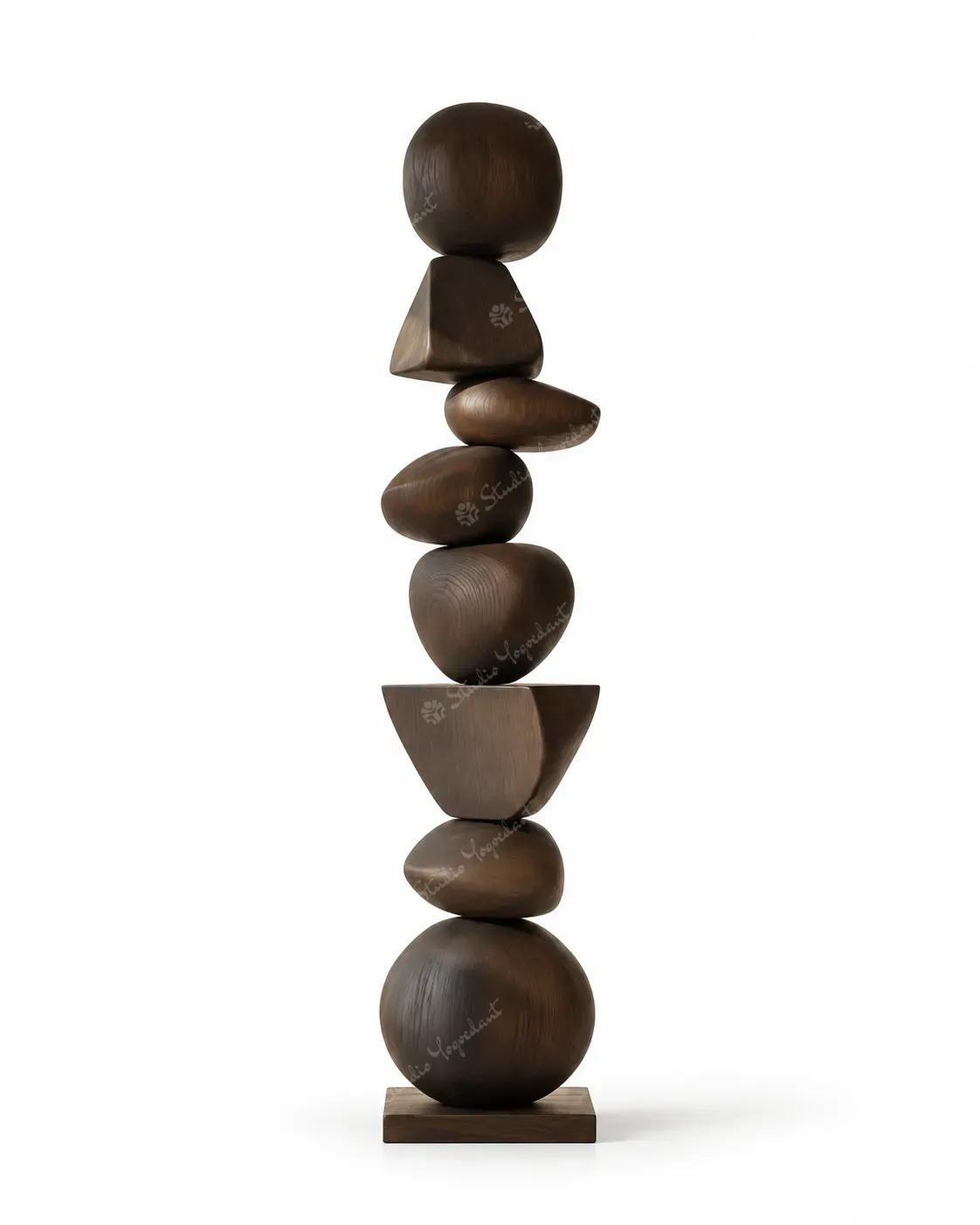 Dark Wood-Effect Balanced Pebble Floor Totem