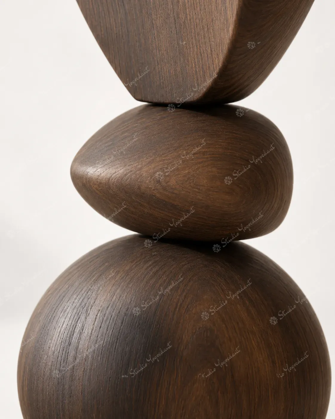 Dark Wood-Effect Balanced Pebble Floor Totem - Image 2
