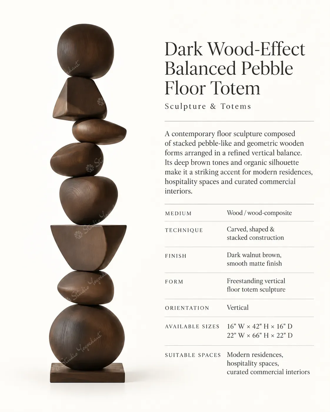 Dark Wood-Effect Balanced Pebble Floor Totem - Image 3