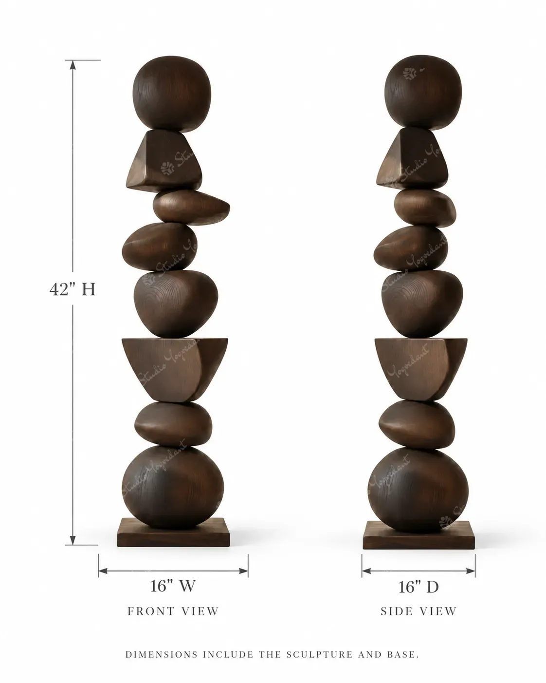 Dark Wood-Effect Balanced Pebble Floor Totem - Image 4