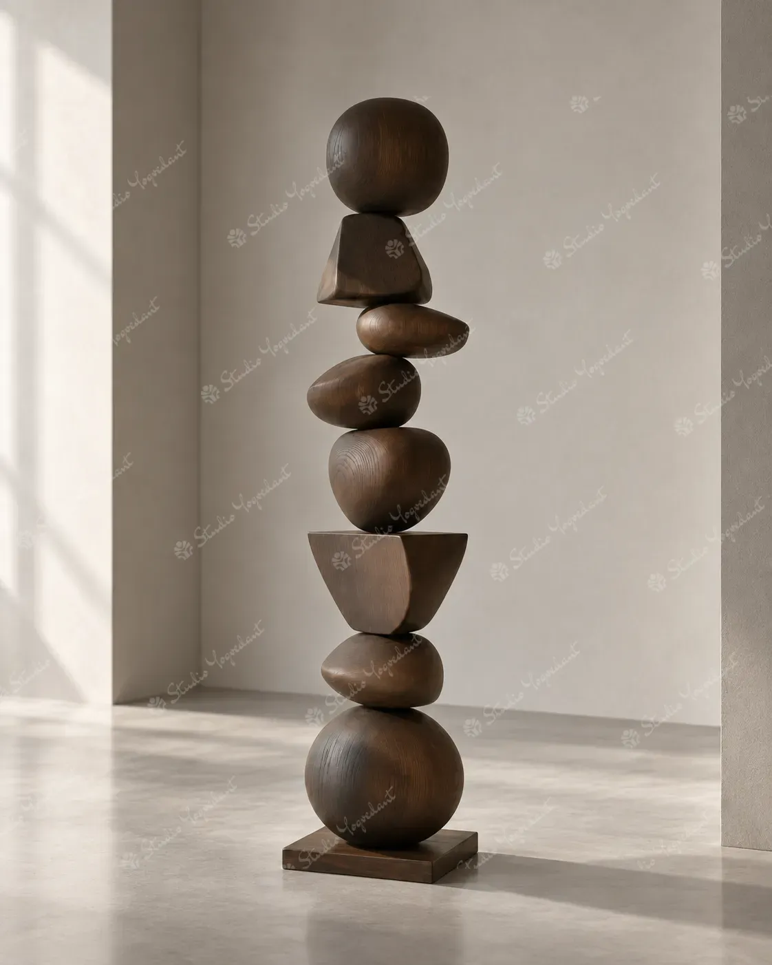 Dark Wood-Effect Balanced Pebble Floor Totem - Image 6