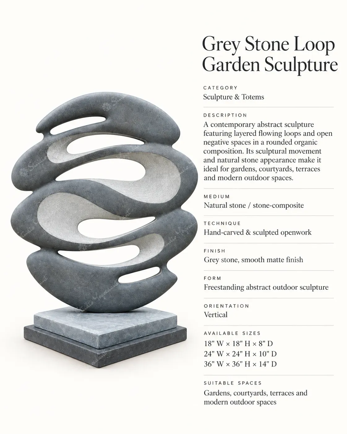 Grey Stone Loop Garden Sculpture - Image 3