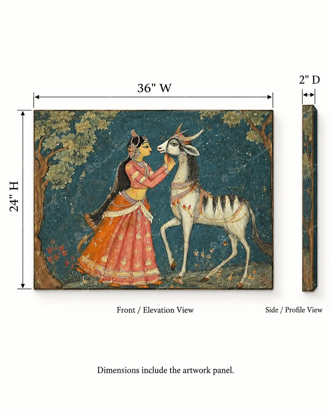 Indian Miniature Woman and Antelope Art Print - Image 4