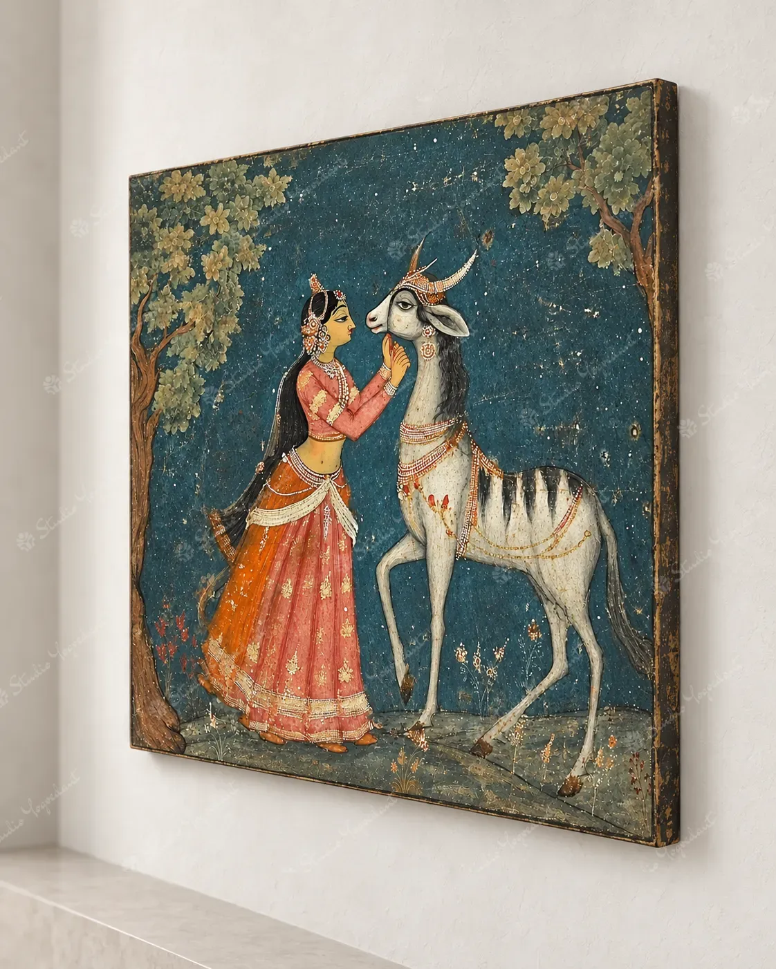Indian Miniature Woman and Antelope Art Print - Image 6