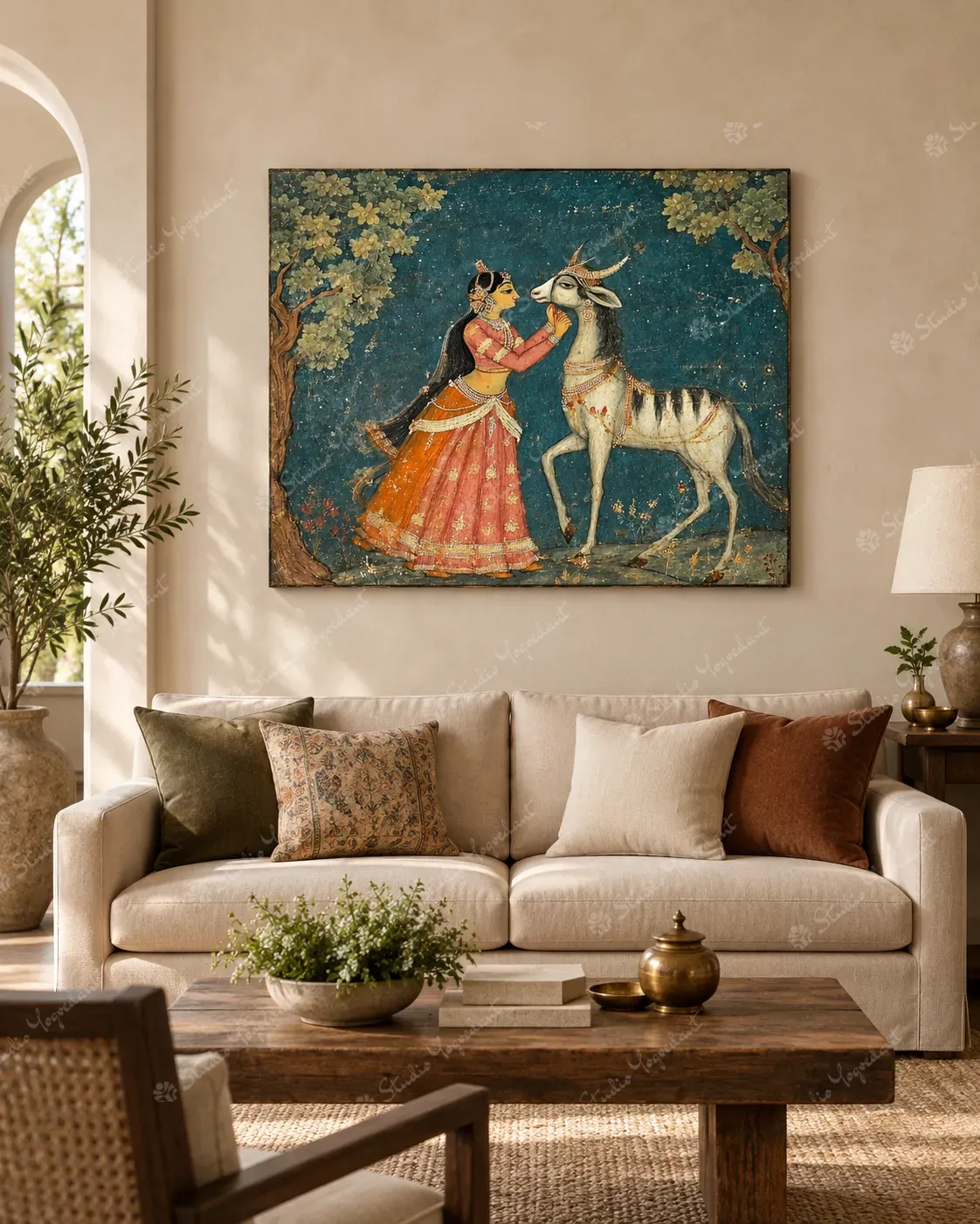 Indian Miniature Woman and Antelope Art Print - Image 8