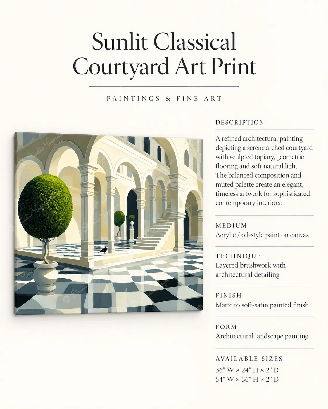 Sunlit Classical Courtyard Art Print - Image 3