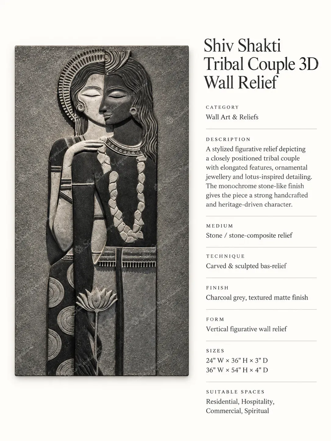 Shiv Shakti Tribal Couple 3D Wall Relief - Image 3