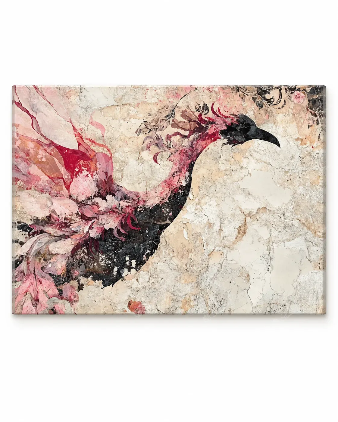 Pink Crane Textured Abstract Art Print
