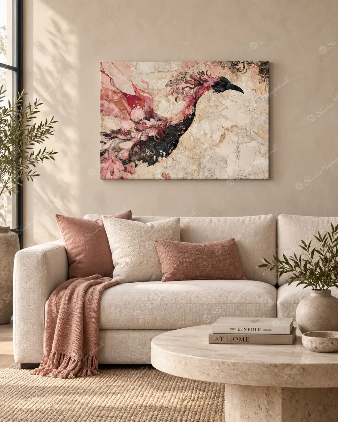 Pink Crane Textured Abstract Art Print - Image 6