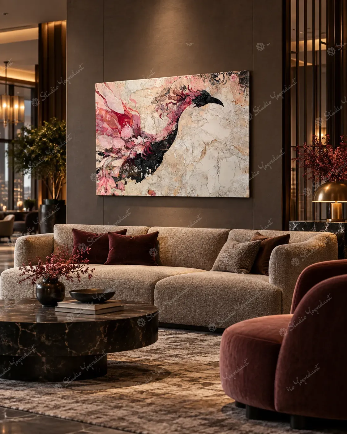Pink Crane Textured Abstract Art Print - Image 7