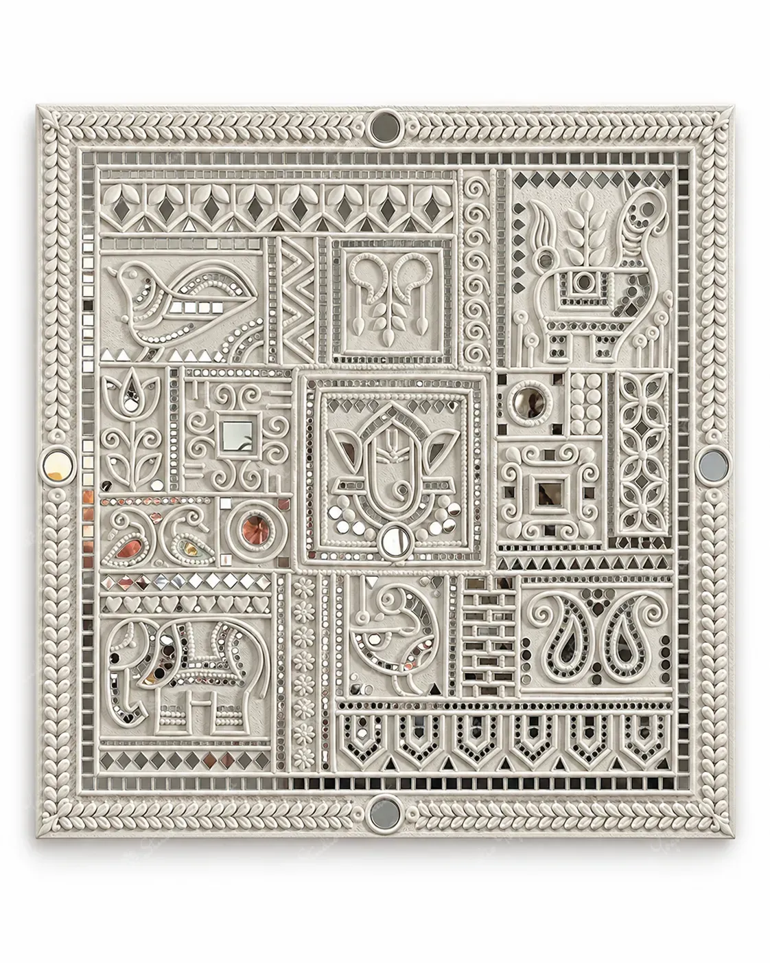 White Lippan Mirror Work Wall Panel