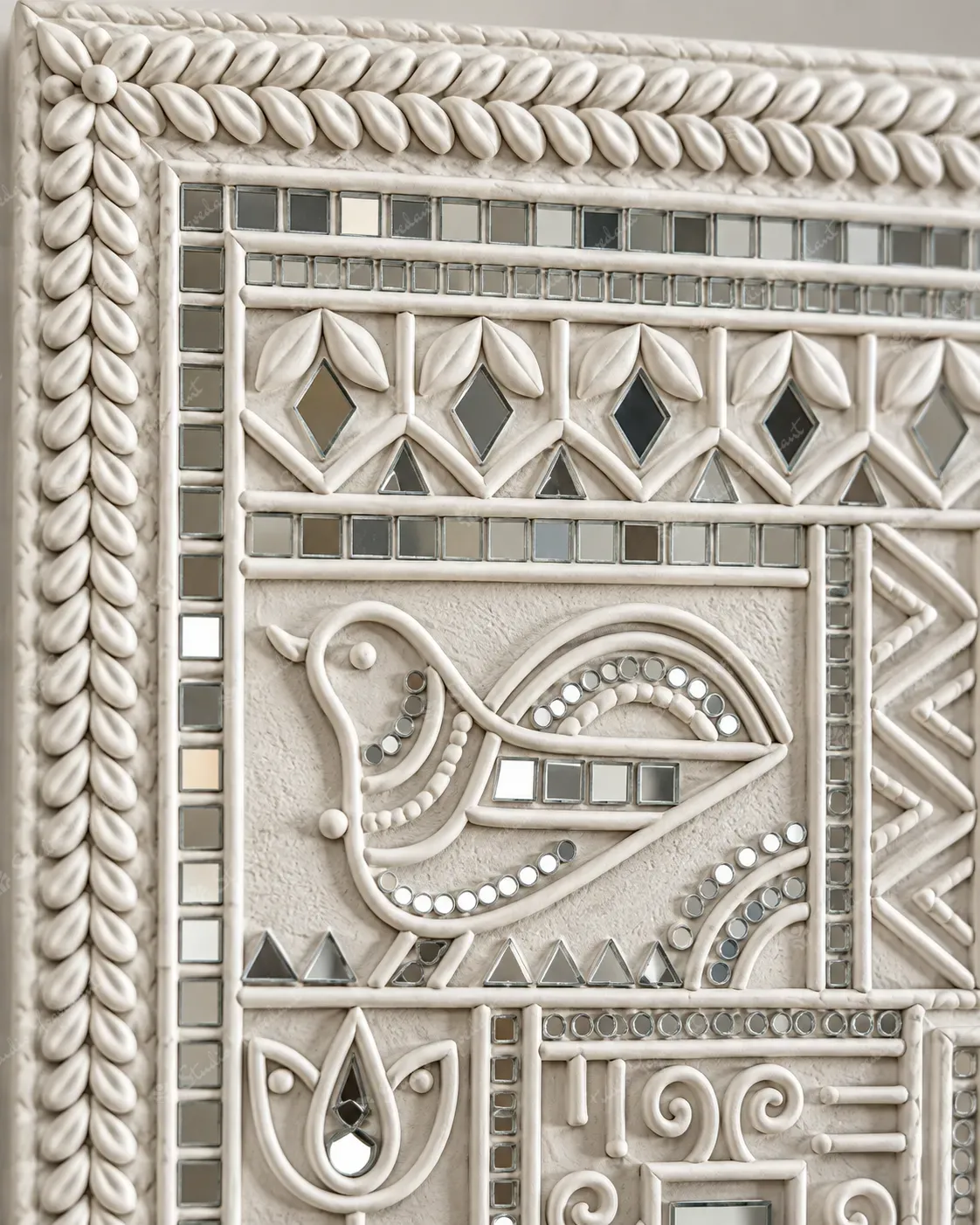 White Lippan Mirror Work Wall Panel - Image 2
