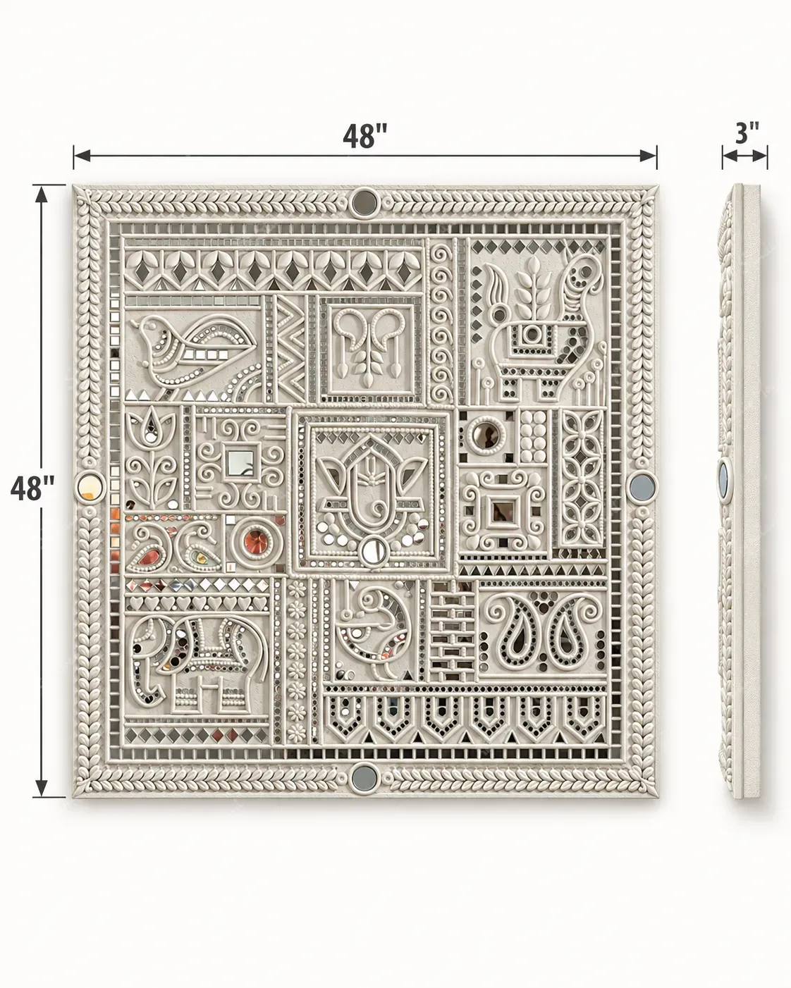 White Lippan Mirror Work Wall Panel - Image 4