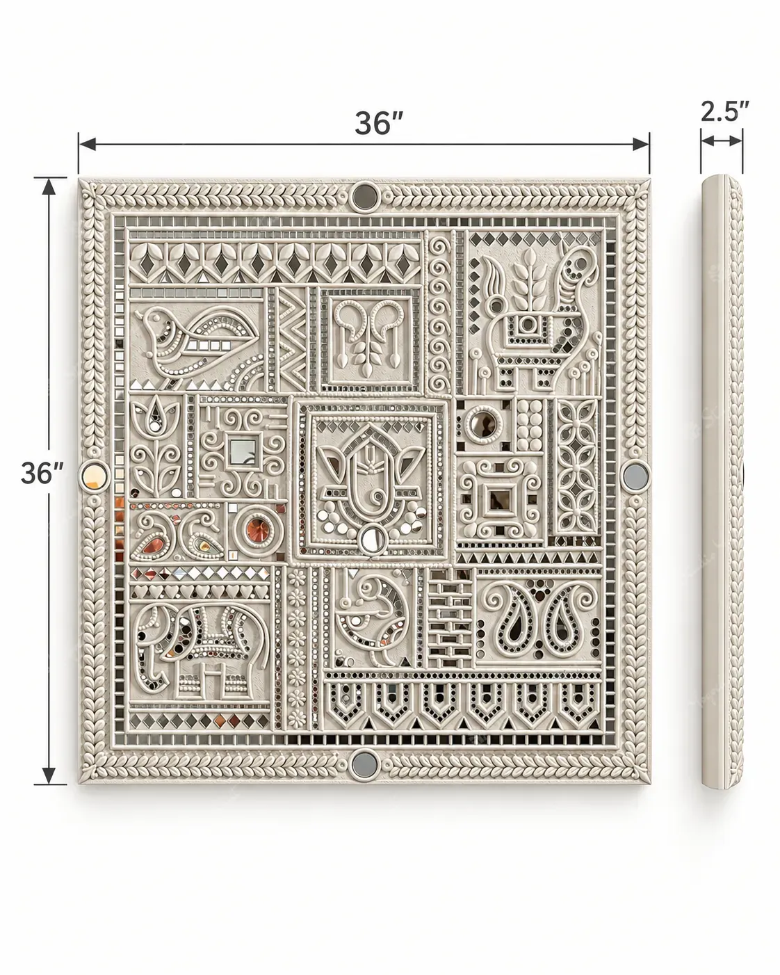 White Lippan Mirror Work Wall Panel - Image 5