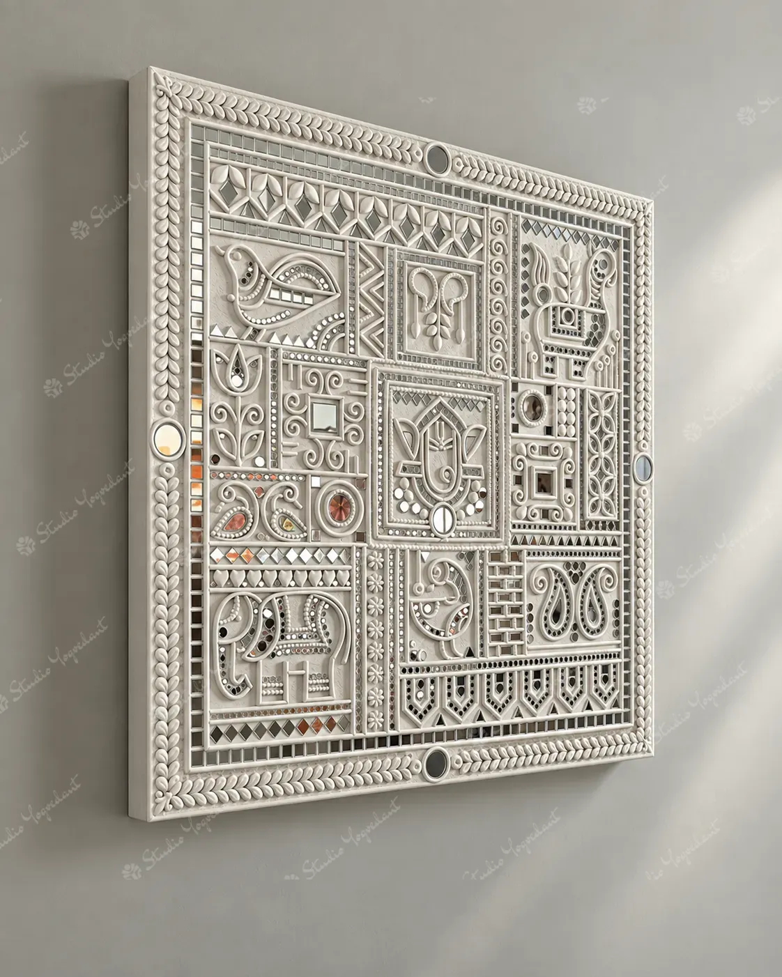 White Lippan Mirror Work Wall Panel - Image 6
