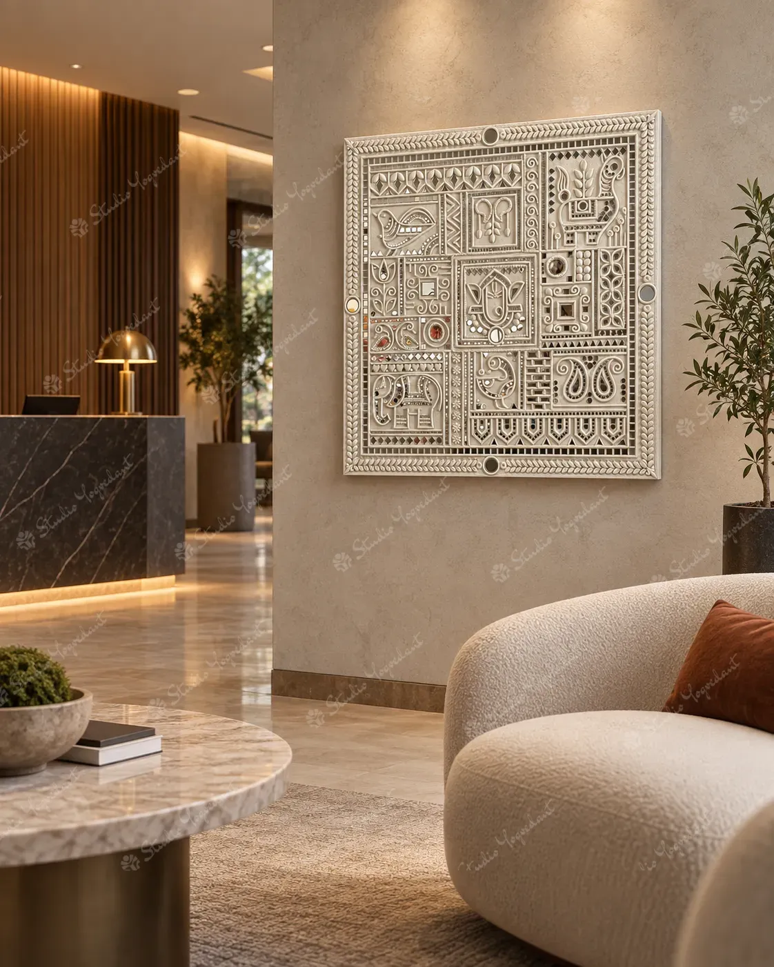 White Lippan Mirror Work Wall Panel - Image 8
