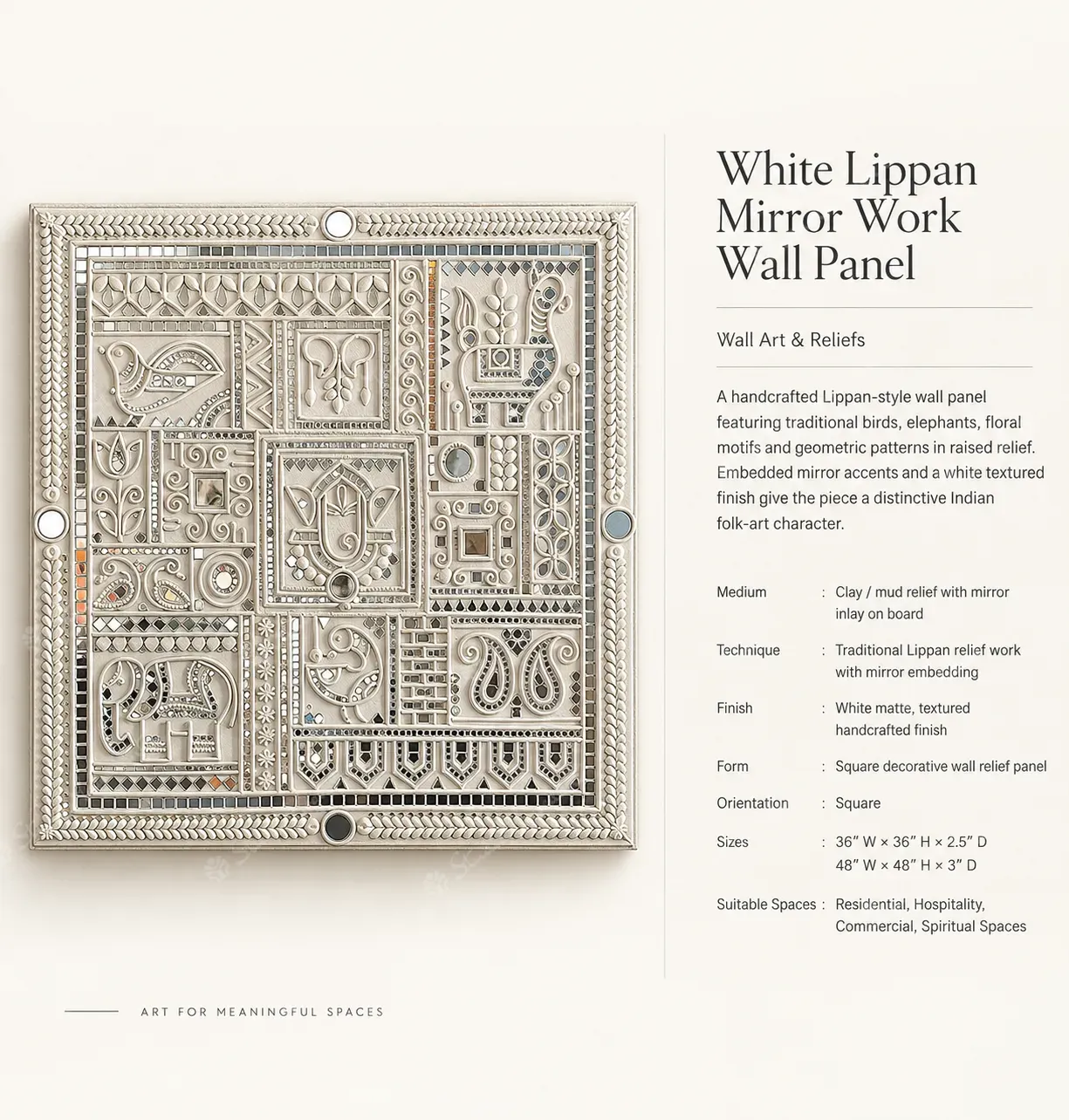 White Lippan Mirror Work Wall Panel - Image 3