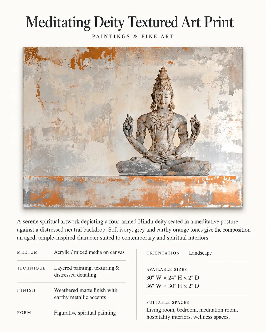 Meditating Deity Textured Art Print - Image 3